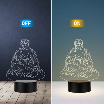 3D Illusion Guru Nanak Dev Ji Led Night Lamp with Warm White Color Mini Temple and Bedroom Decor